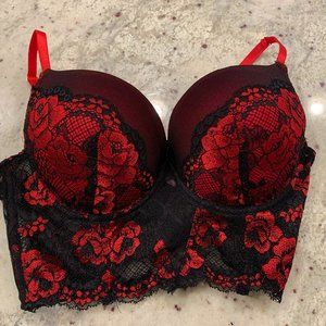 TrueBlack & Red Longline Bra Sexy Bustier 34D NWOT